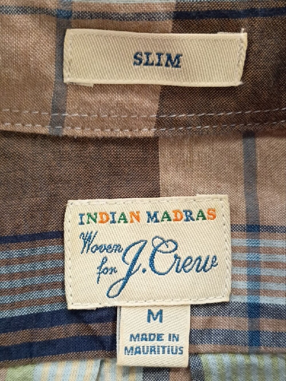 J.Crew Slim Indian Madras Plaid Button Down Shirt Blue Brown Men's Medium - Picture 6 of 6